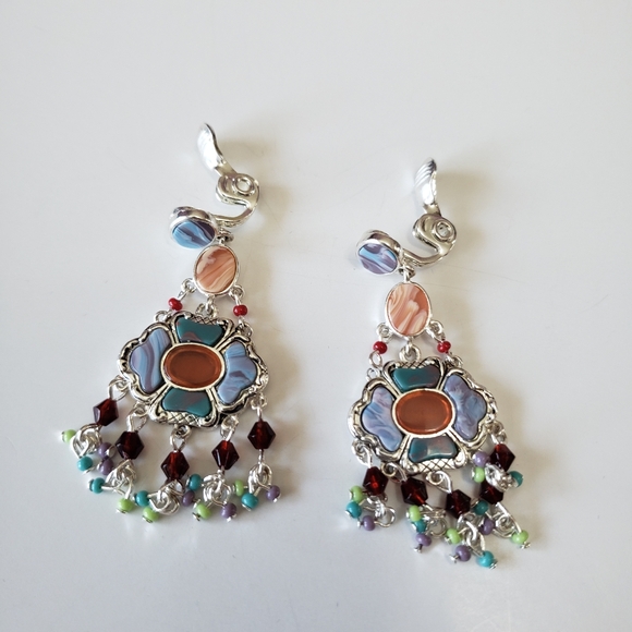 Rare Monet Clip Earrings with colorful stone accent and Crystal and seed bead - Picture 7 of 8